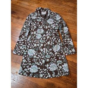 Mac & Jac Brown Floral Paisley Cotton Trench Coat Boho Shady Chic Lined Size 4